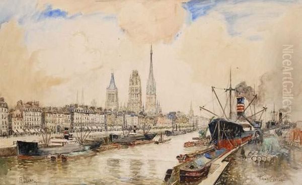 Vue Du Port De Rouen Oil Painting by Frank Will