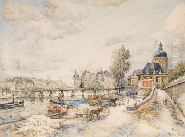 Vue Des Quais De Seine, L'institut, Paris Oil Painting by Frank Will