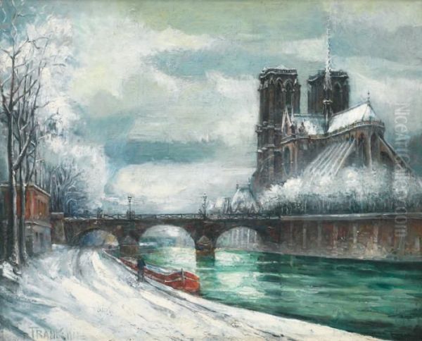 Notre Dame Sous La Neige Oil Painting by Frank Will