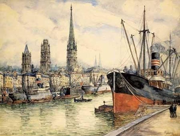 Le Port De Rouen Oil Painting by Frank Will