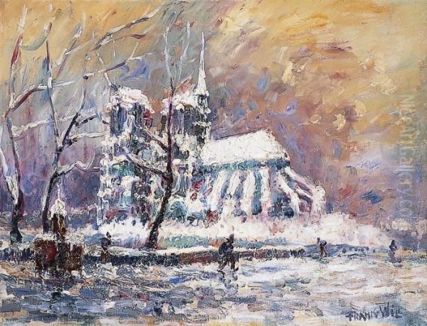 Paris, Notre-dame Sous La Neige Oil Painting by Frank Will