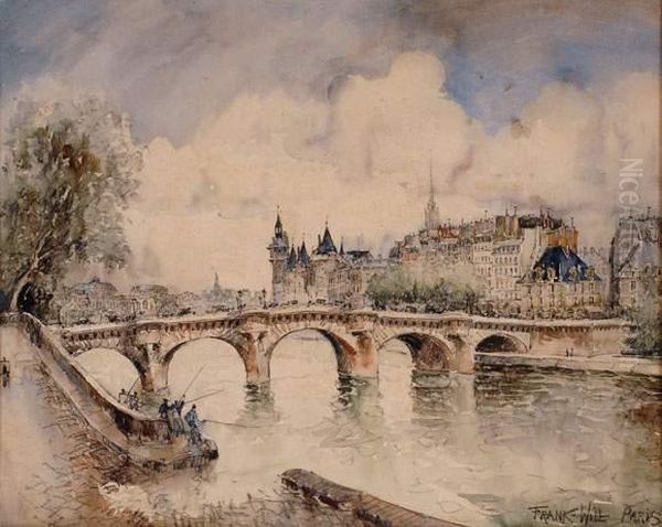 Paris, Les Quais Et La Seine Oil Painting by Frank Will