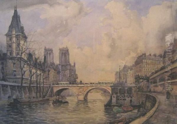 Paris, Les Quais, Notre-dame De Paris Oil Painting by Frank Will