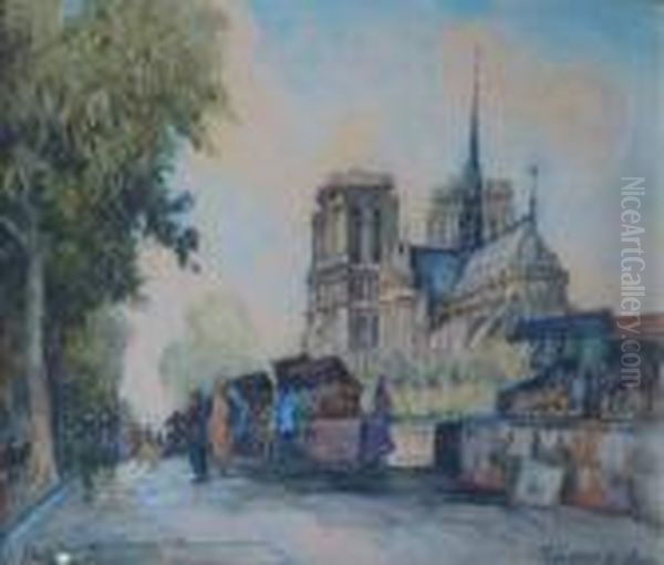 Paris Street Scene With Notre Dame Oil Painting by Frank Will