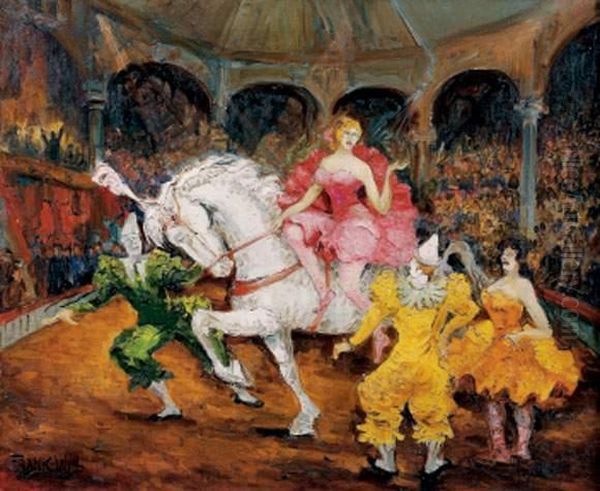 Au Cirque : Ecuyere Et Clowns Oil Painting by Frank Will