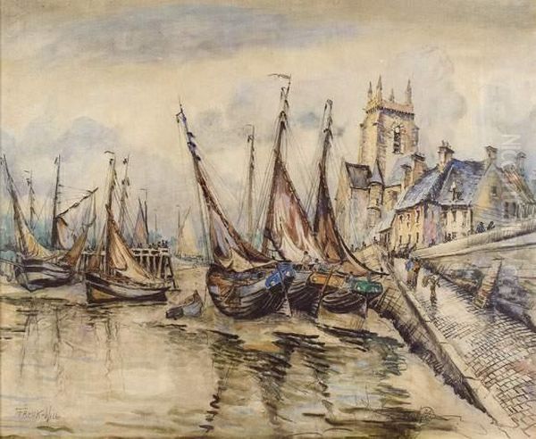 Voiliers A Maree Basse, Barfleur Oil Painting by Frank Will