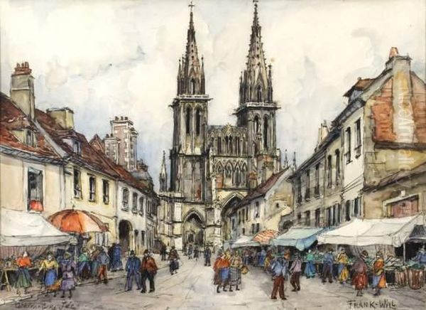 La Cathedrale, Jour De Marche. Oil Painting by Frank Will