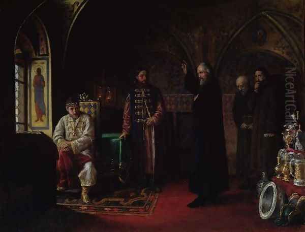 Metropolitan Philip of Moscow 1507-90 with Tsar Ivan the Terrible 1530-84 Oil Painting by Jakov Prokopyevich Turlygin