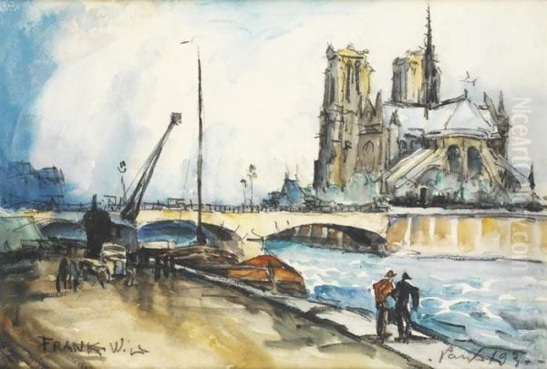 Paris Les Quais Et Notre Dame Oil Painting by Frank Will