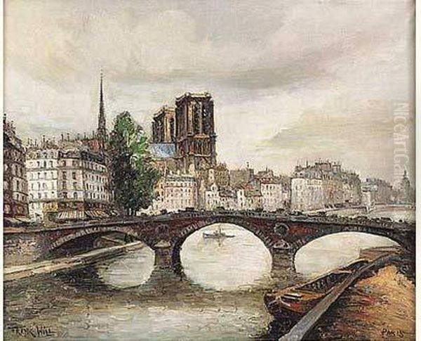 Paris, Notre-dame Et La Seine Oil Painting by Frank Will