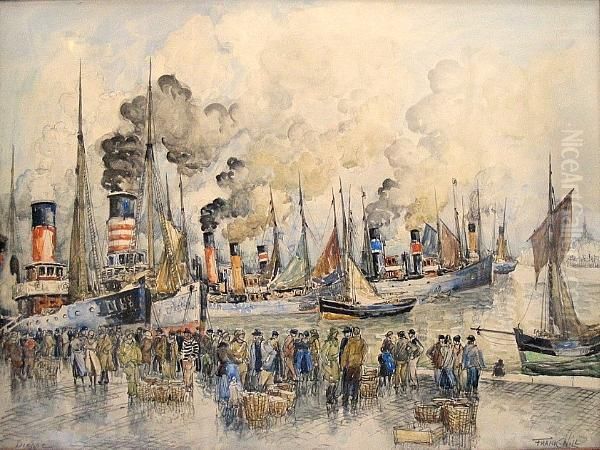 Ships In The Harbor Of Dieppe Oil Painting by Frank Will