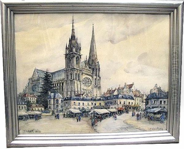 A View Of The Town Of Chartres With The Cathedral In The Background by Frank Will