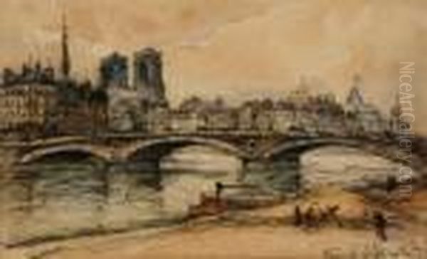 View Of Pont Saint-michel And Notre Dame Oil Painting by Frank Will