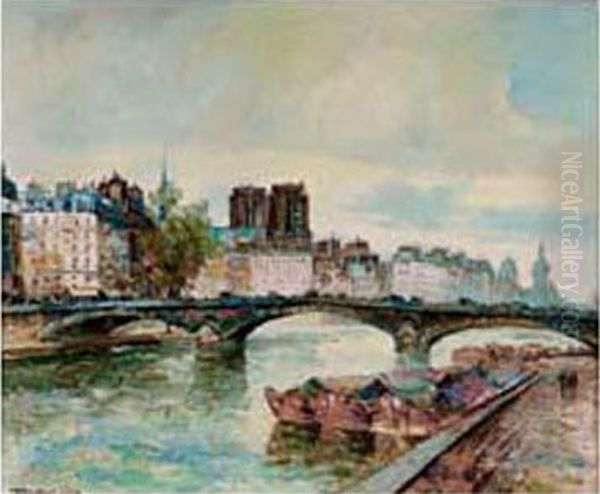 Paris, Les Quais, Vue De Notre-dame Oil Painting by Frank Will