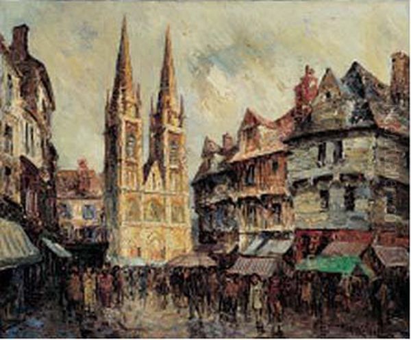 Jour De Marche Place De La Cathedrale Oil Painting by Frank Will