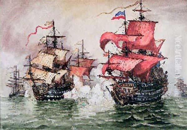 Le Combat Naval Oil Painting by Frank Will