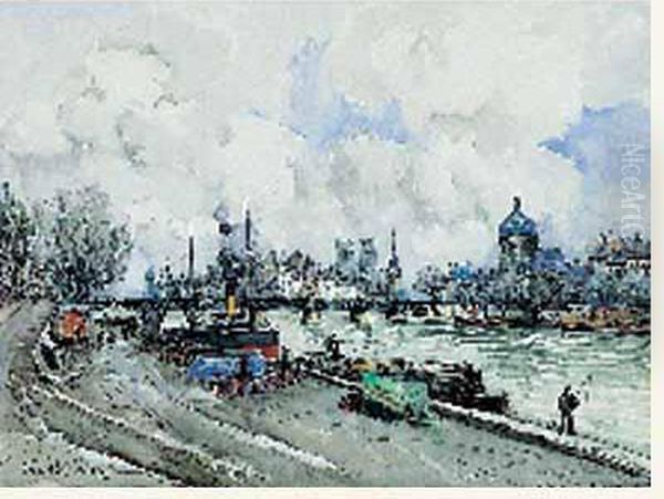 Paris, Les Quais La Passerelle Des Arts,1928 Oil Painting by Frank Will