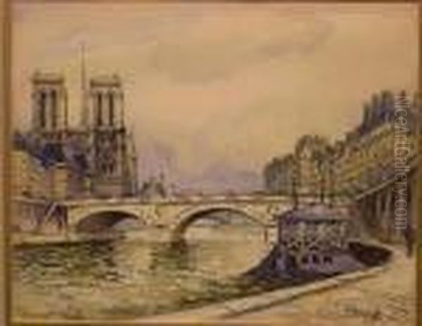 View Of Notre Dame And The Seine Oil Painting by Frank Will