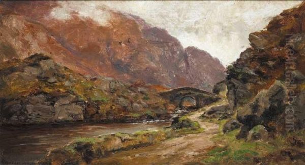 Mountain Stream With Bridge Oil Painting by Alexander Williams