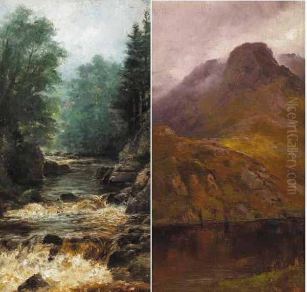 Rocky Stream And Mountain Lake (a Pair) Oil Painting by Alexander Williams