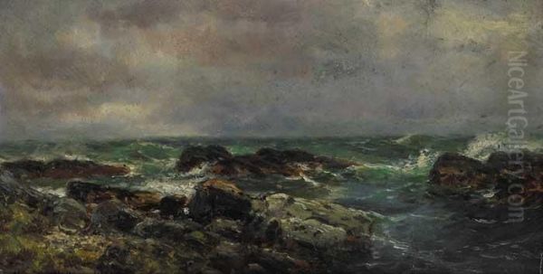 Stormy Seascape With Rocks Oil Painting by Alexander Williams