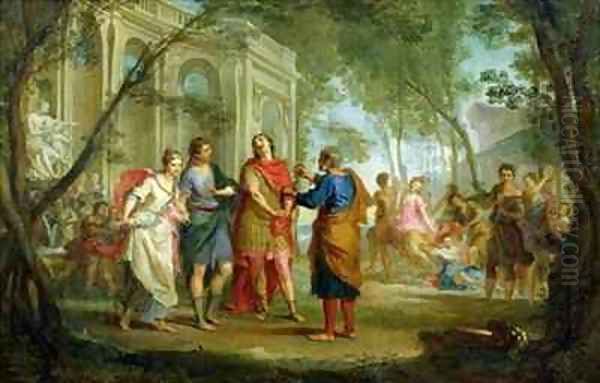 Roland Learns of the Love of Angelica and Medoro Oil Painting by Louis M. Tocque