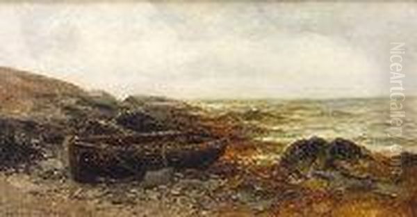 Currachs On A Rocky Shore Oil Painting by Alexander Williams