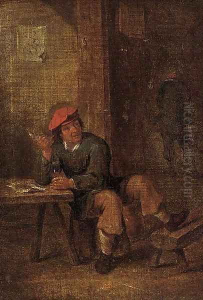 A peasant enjoying a smoke in a tavern Oil Painting by David Teniers