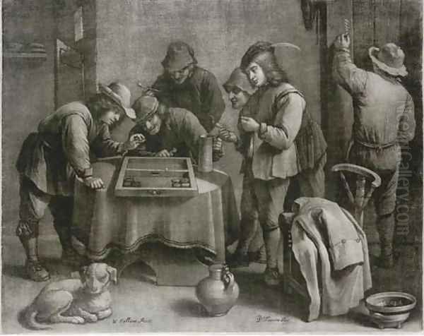 Peasants playing a game in an inn, by W. Vaillant Oil Painting by David Teniers