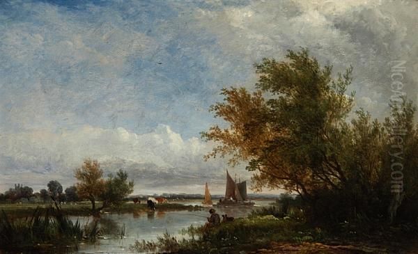 River Landscape Oil Painting by Edward Charles Williams