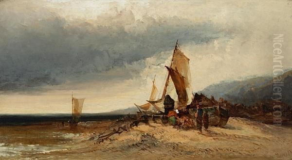 On The Coast At Shoreham Oil Painting by Edward Charles Williams