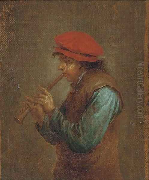 The flute player Oil Painting by David Teniers