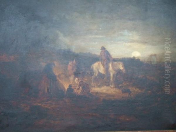 Gypsies On The Outskirts Of A Common Oil Painting by Edward Charles Williams