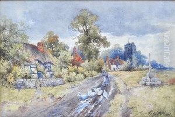 Village
Scene With Goose Girl Oil Painting by Edward Charles Williams