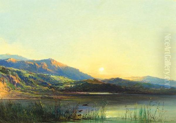 Low Sun Over Mountains Andlake by Edward Charles Williams