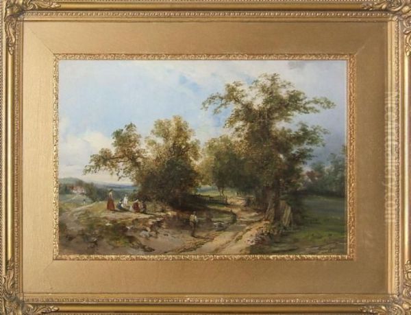 Figures In An Extensive Rural Landscape - Oil Painting by Edward Charles Williams