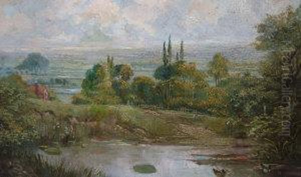 Pastoral Landscape With Ducks On A Pond Oil Painting by Edward Charles Williams