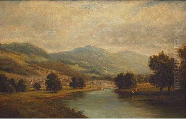 River Landscape Oil Painting by Edward Charles Williams