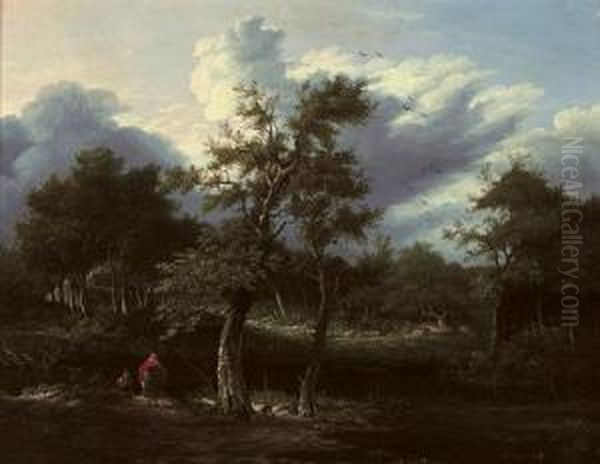 Figures In A Wooded Landscape Oil Painting by Edward Charles Williams