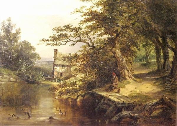 Fishing By The River Oil Painting by Edward Charles Williams