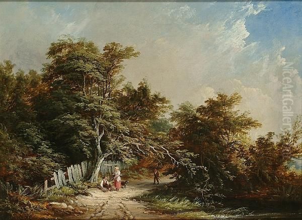 Figures On A Woodland Path Oil Painting by Edward Charles Williams