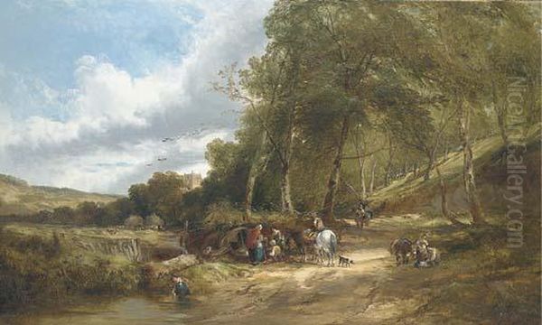 A Gypsy Encampment In A Wooded Landscape Oil Painting by Edward Charles Williams