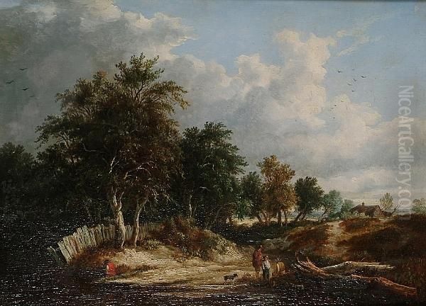 Extensive Landscape With Figures In A Clearing In The Foreground, Woodland Beyond Oil Painting by Edward Charles Williams