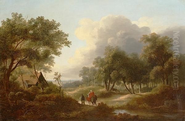 Figures In A Wooded Landscape Oil Painting by Edward Charles Williams