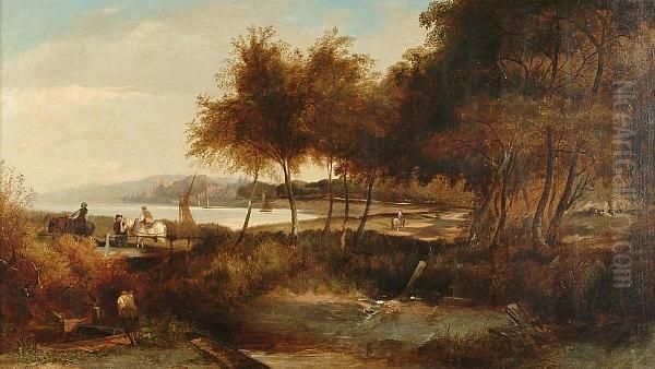 Figures In A Landscape With A Lake Beyond by Edward Charles Williams