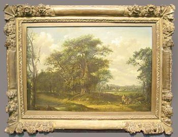 Figures At The Edge Of A Wood Oil Painting by Edward Charles Williams