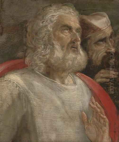 Two men looking upward a fragment Oil Painting by Domenico Tintoretto