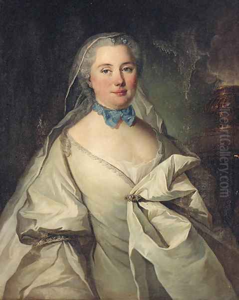 Portrait of a lady thought to be Marie Louise Heudey de Pommainville Oil Painting by Louis Tocque