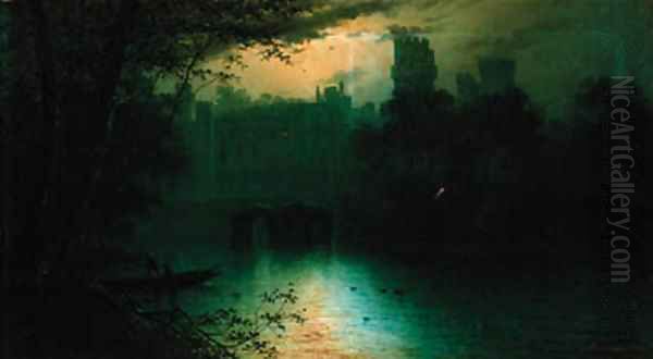 Warwick Castle by night Oil Painting by Louis Timmermans