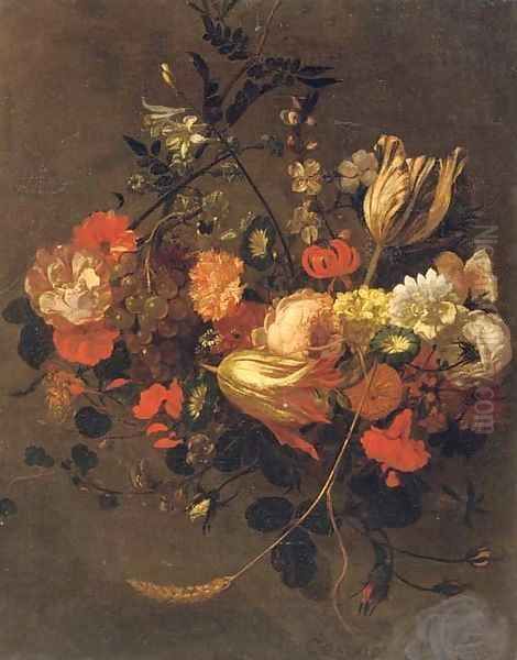 Roses, tulips, violets, poppies and other flowers Oil Painting by Gaspar Thielens